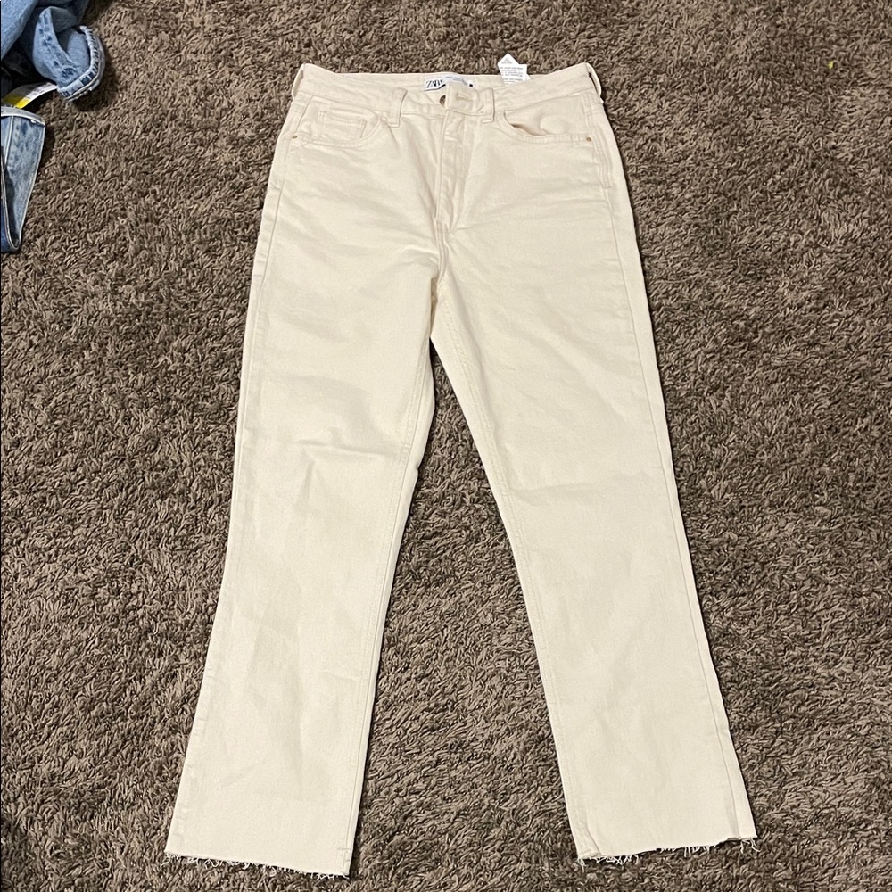 Zara Off-White Straight-Leg Jeans